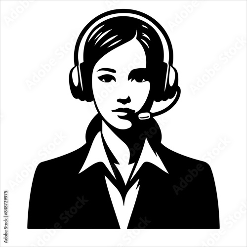 Call center woman silhouette vector with a headset microphone, IT support, customer service, customer support, call center