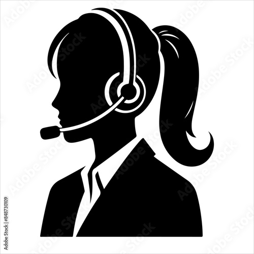 Call center woman silhouette vector with a headset microphone, IT support, customer service, customer support, call center