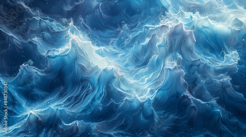 Generative art, underwater world, marine patterns, blue tones, fluid dynamics © Tony