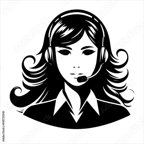 Call center woman silhouette vector with a headset microphone, IT support, customer service, customer support, call center
