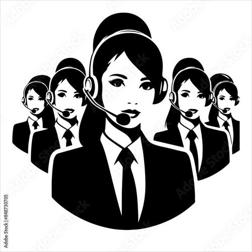 Call center woman silhouette vector with a headset microphone, IT support, customer service, customer support, call center