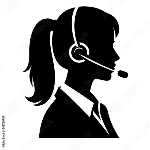 Call center woman silhouette vector with a headset microphone, IT support, customer service, customer support, call center