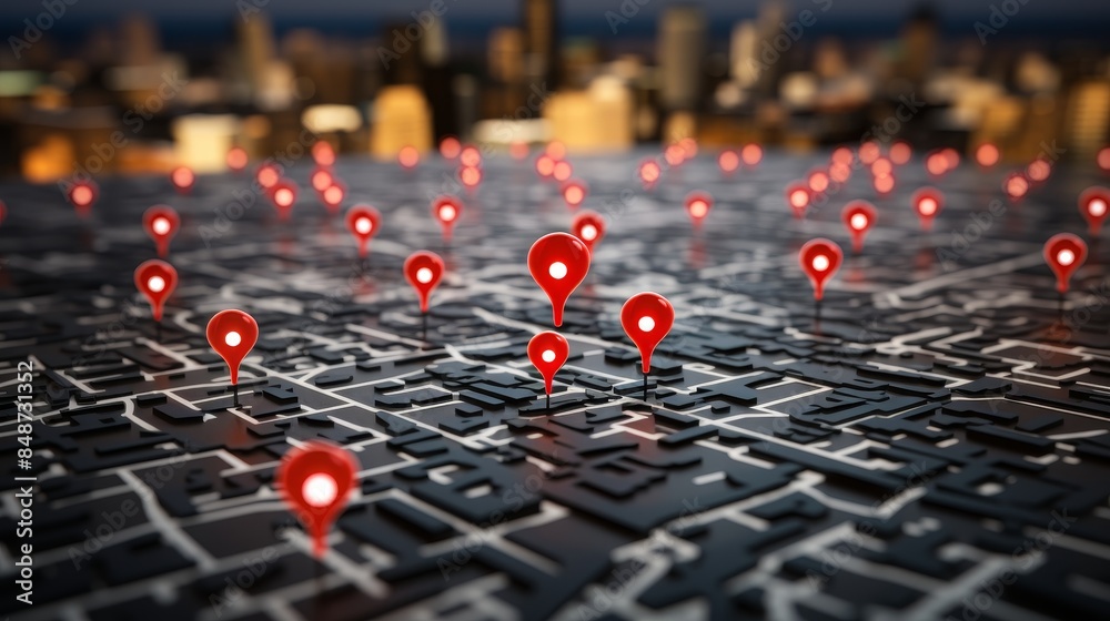 Digital map with ai pins enhancing delivery services and future transport logistics innovation Digital map with ai pins enhancing delivery services and future transport logistics innovation