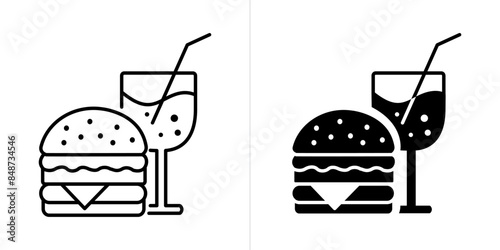 Food and Drink editable stroke and solid web icon set. Vector illustration