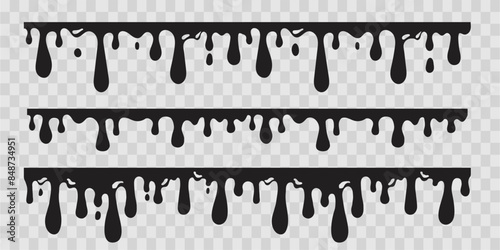 Dripping Paint molten splash, liquid flow abstract shape stain isolated on transparent background. Fluid trickle, border or stencil.