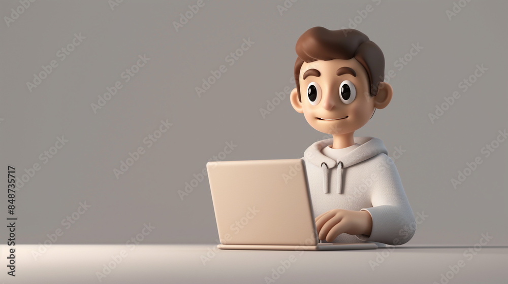 3d rendering of young man in front of computer ai generated