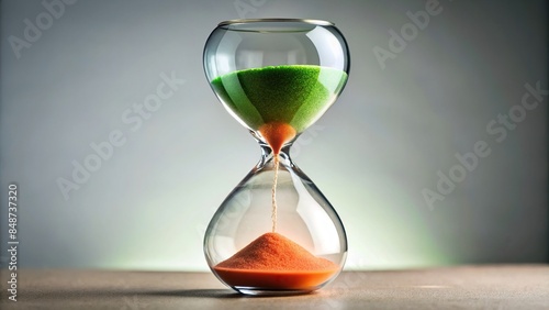 Hourglass with green, orange, and red sand symbolizing urgency and change in time, hourglass, sand, urgency, change, time, green