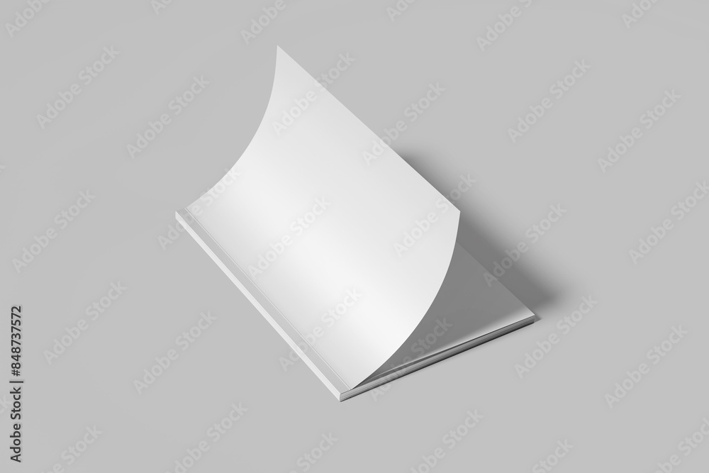 Blank half-opened cover A4 magazine mockup high-angle view Blank half-opened cover A4 magazine mockup high-angle view