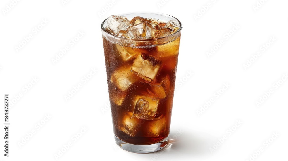 Iced Americano coffee displayed on a white background with isolated imagery Iced Americano coffee displayed on a white background with isolated imagery