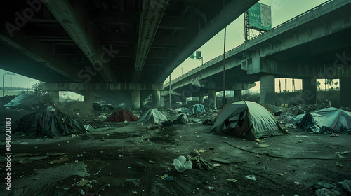 homeless encampment under a Downtown Los Angeles freeway