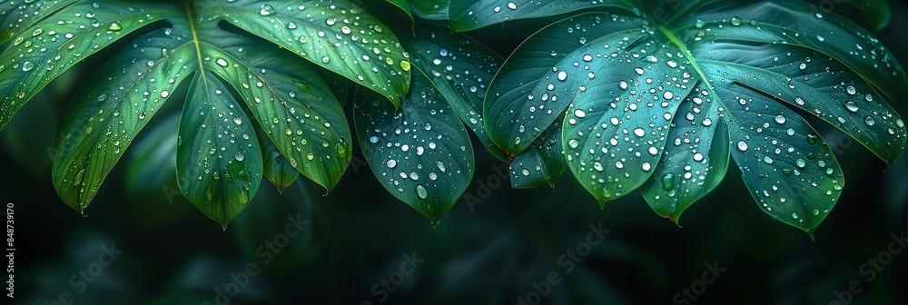 Obraz premium macro photo illustration wallpaper of dew on leaves, fresh, morning atmosphere, fresh leaves, after the rain