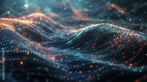 Data Charts Theme with Blue Tones, Technological Sense, Lines, Particles, Ambient Light, and Mysterious Atmosphere