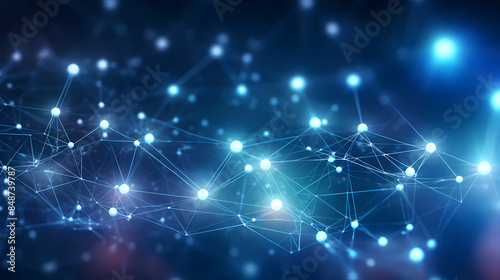 Abstract background of glowing connection network and interconnected spheres