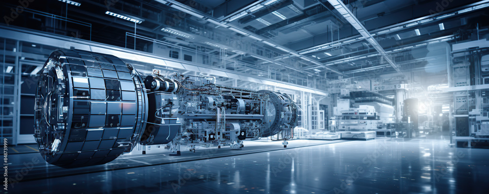 Obraz premium Modern Industrial Factory Floor With Advanced Manufacturing Equipment
