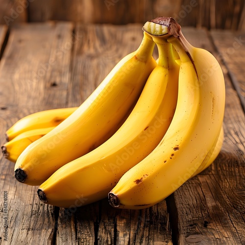 Ripe Yellow Bananas Arranged on a Rustic Wooden Table with Copy Space