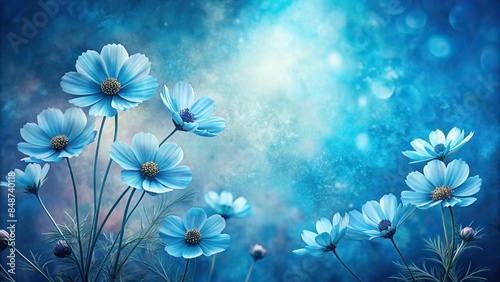 Blue background with cosmos flowers in a cyanotype style , cosmos, flowers, blue, background, cyanotype, nature, floral photo