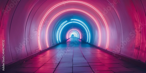 Neon tunnel simple background, texture, simplicity, large area white space, light efficiency, rule of thirds composition, beautiful lighting, Ultra HD Picture , Sharp details