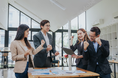 business related meeting Asian Business Team Discusses Strategy for Starting a Financial Process Analysis Project Successful Asian businessman working on a plan