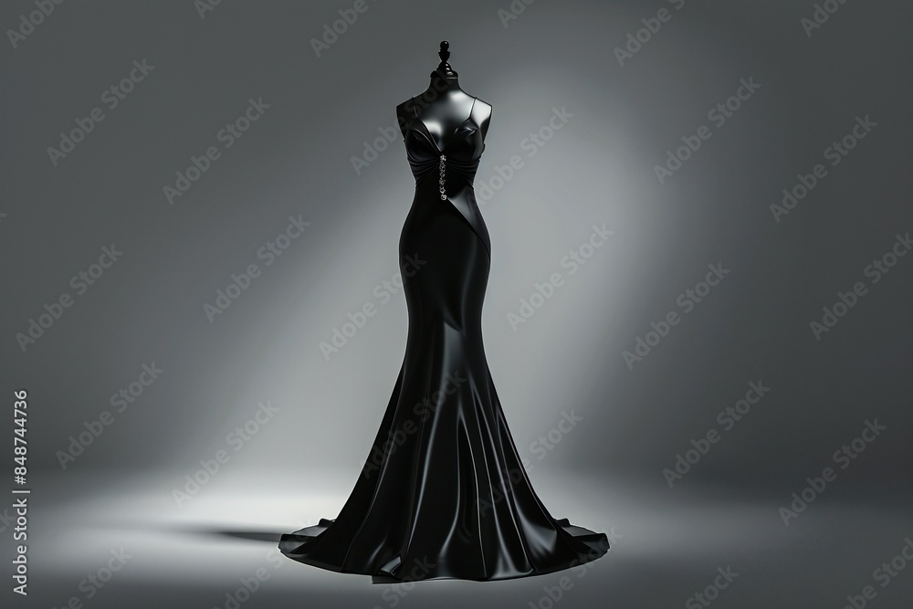 Close up of an elegant evening gown displayed on a minimalist mannequin, created by ai Close up of an elegant evening gown displayed on a minimalist mannequin, created by ai