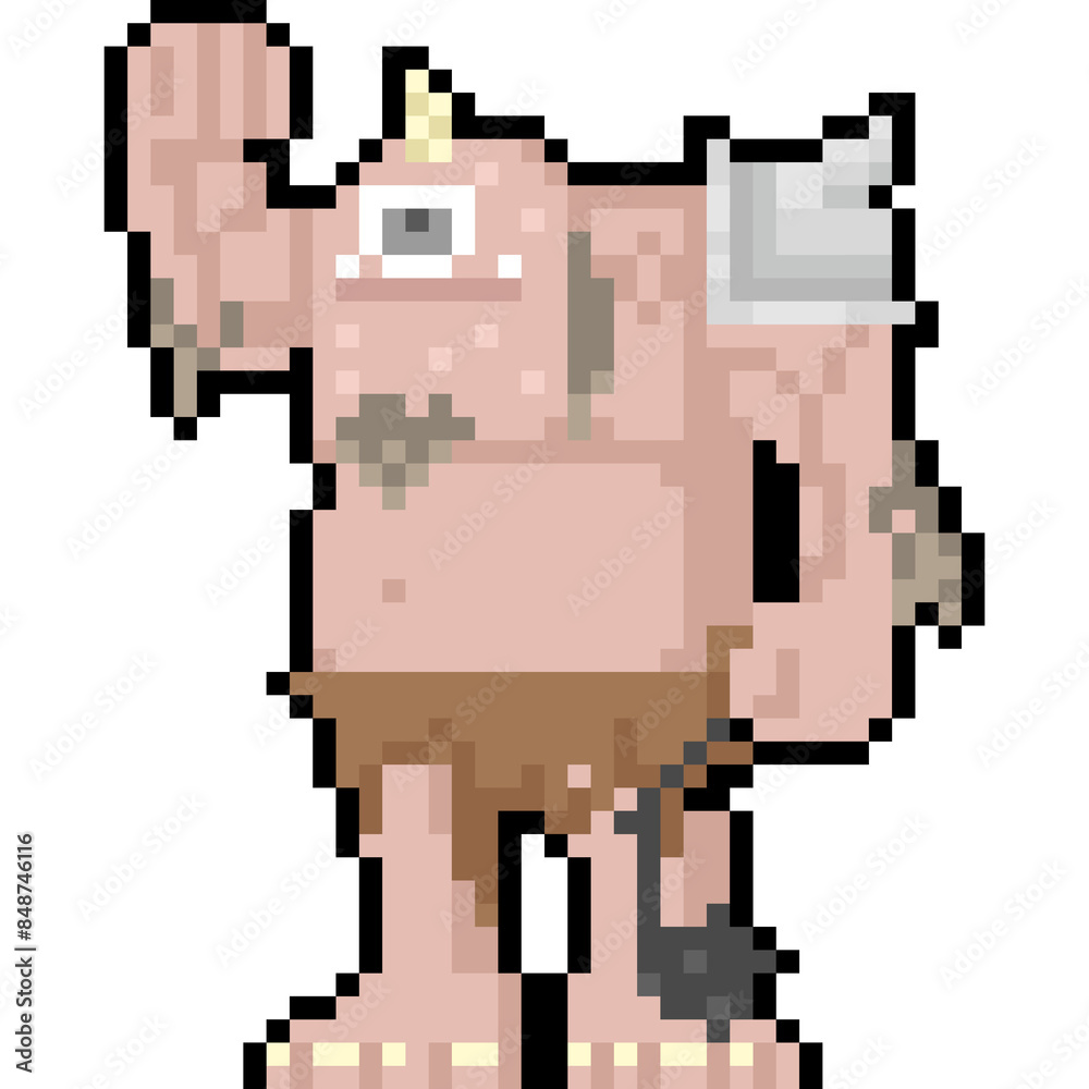 Pixel art cartoon one eye troll character Pixel art cartoon one eye troll character