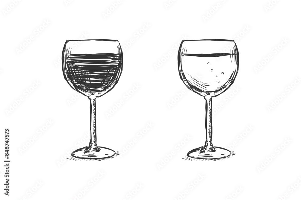 Wine glass hand-drawn with black outline sketch illustration Wine glass hand-drawn with black outline sketch illustration