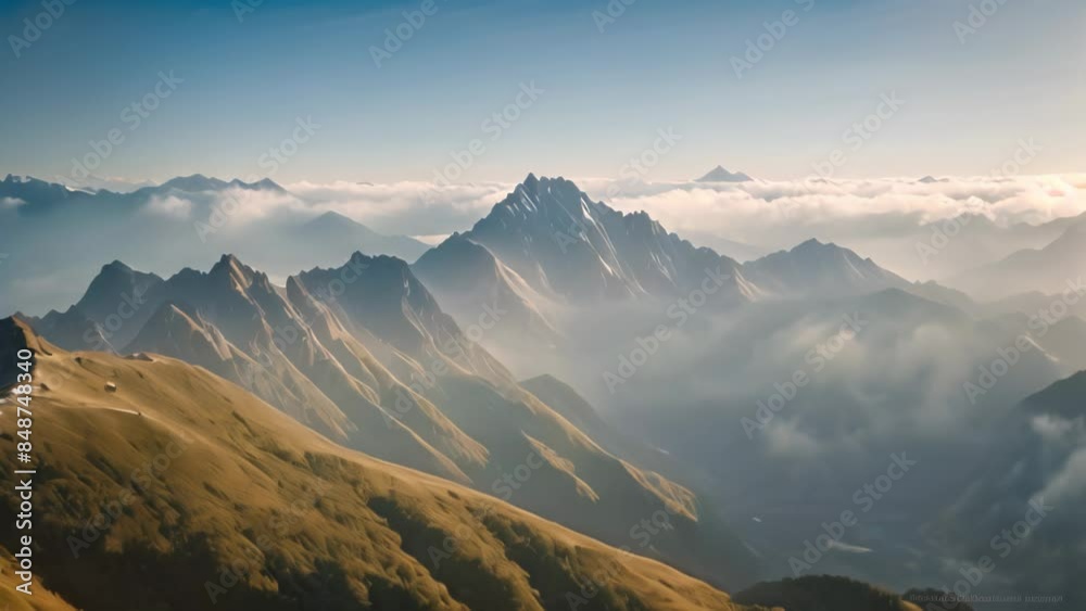 Majestic Mountain Peaks Enveloped in Morning Mist Majestic Mountain Peaks Enveloped in Morning Mist