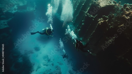 Explorers discovering the sunken vessel in the Red Sea.