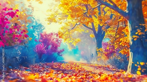  A vibrant autumn forest with colorful leaves