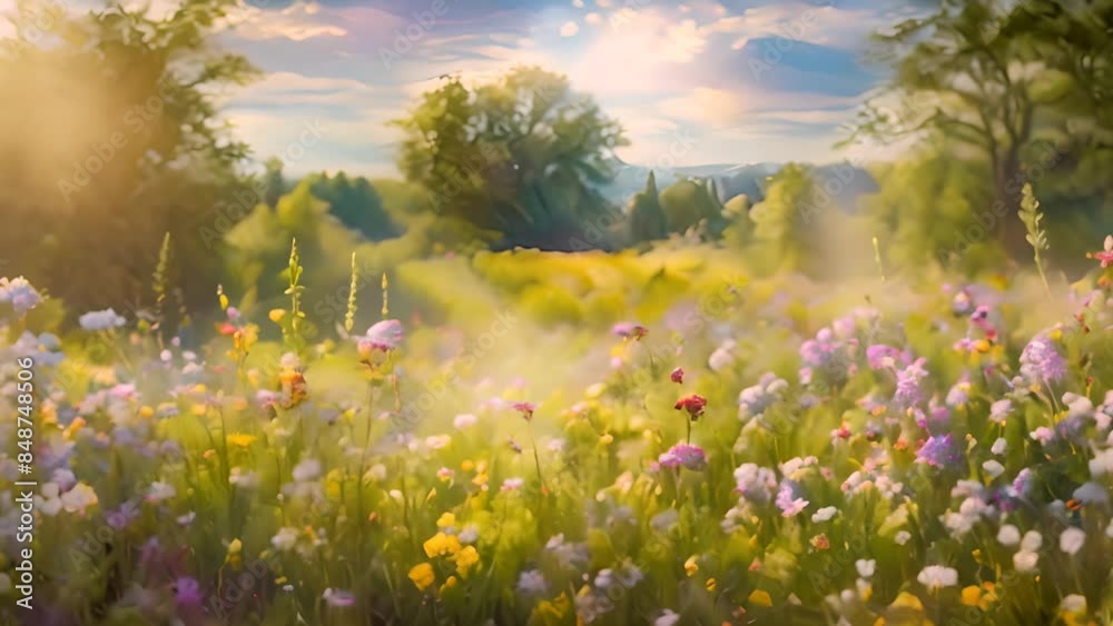 Wildflowers Blooming in a Summer Meadow Generative AI Wildflowers Blooming in a Summer Meadow Generative AI