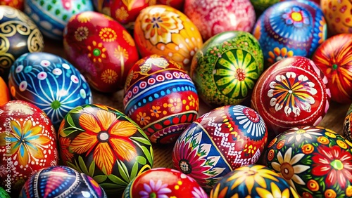 Beautifully painted Easter eggs for holiday decoration and celebration , colorful, spring, traditional, food, vibrant, symbol © Sangpan