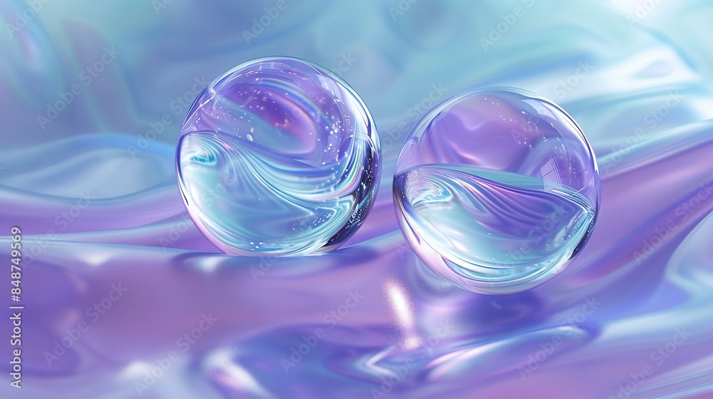   A few bubbles floated on top of a flowing purple-blue liquid, cascading down a wall