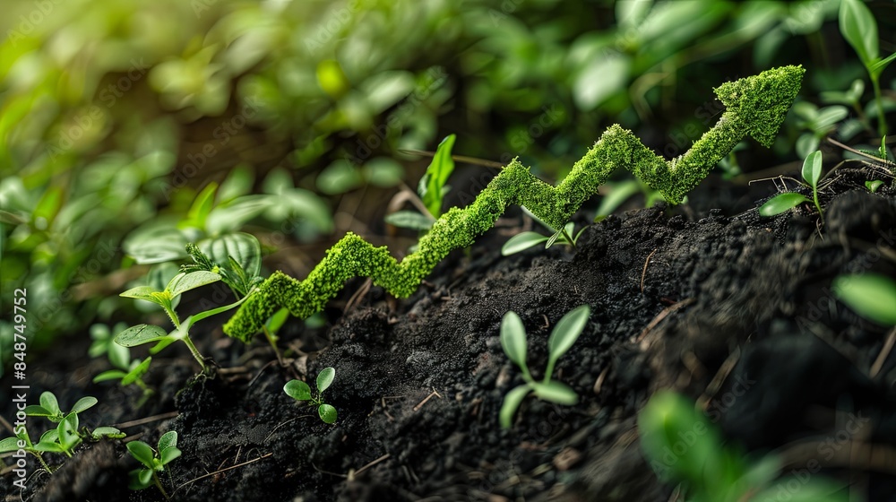 Green arrow symbolizes rise in sustainable investing and eco-friendly finances, reflecting shift towards environmentally responsible investments. Generative AI