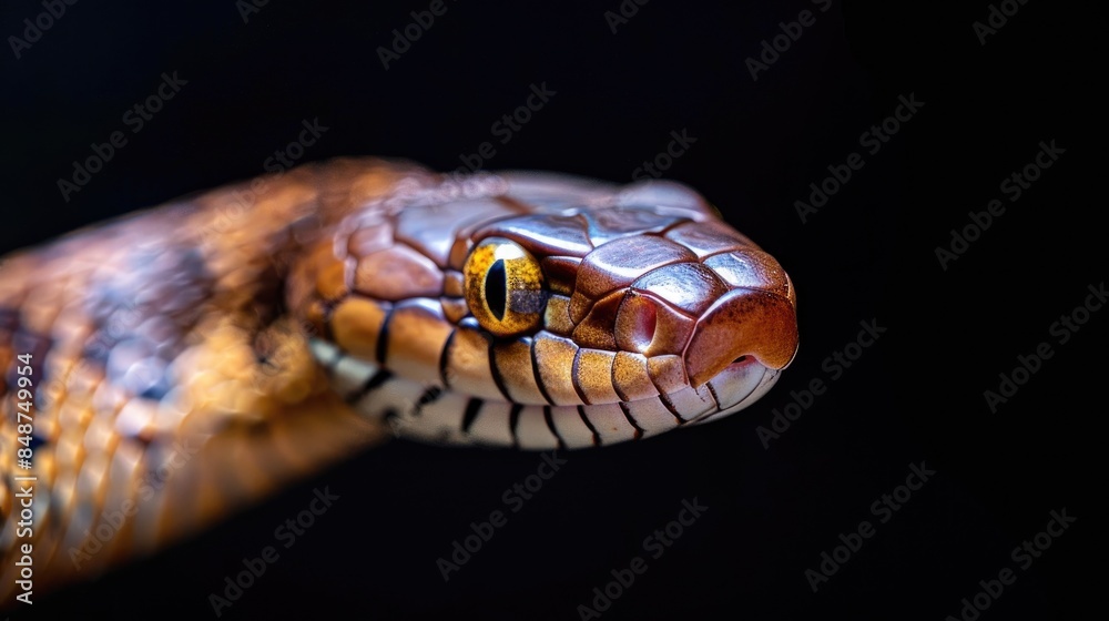 Fototapeta premium Ahaitulla prasina snake isolated against a black backdrop
