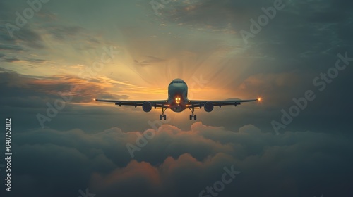 Majestic Airplane Soaring Through Dramatic Twilight Sky