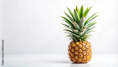 Isolated pineapple and leaves on white background for aesthetic design, pineapple, tropical, fruit, fresh, vibrant, green