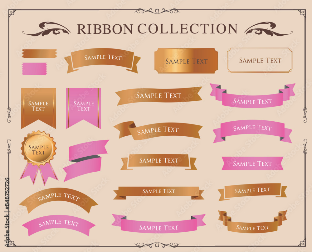 Ribbon decoration design set and antique borders and frames design
Ribbon decoration design set and antique borders and frames design