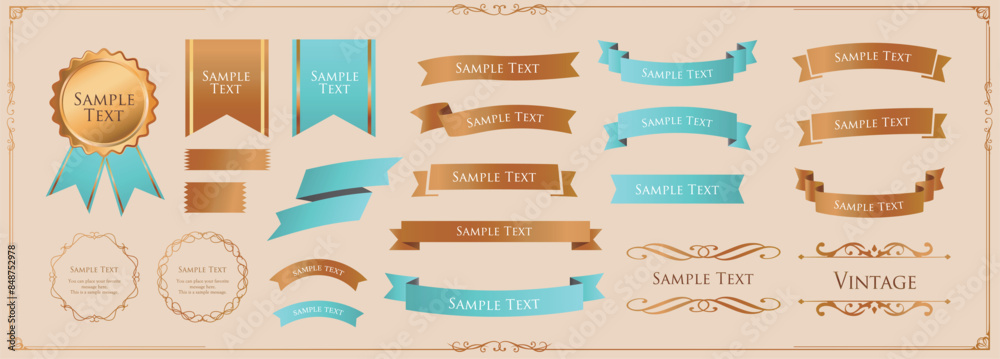 Ribbon decoration design set and antique borders and frames design
Ribbon decoration design set and antique borders and frames design