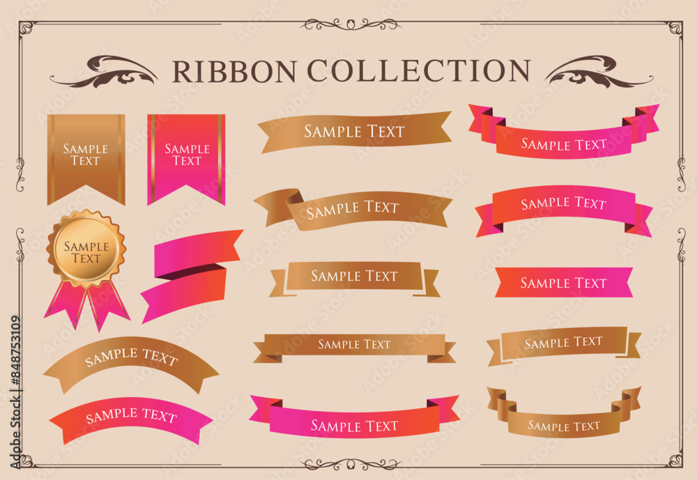 Ribbon decoration design set and antique borders and frames design
Ribbon decoration design set and antique borders and frames design