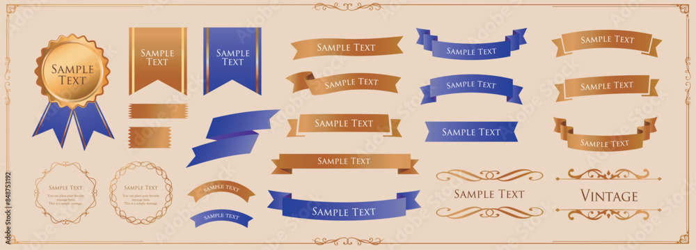 Ribbon decoration design set and antique borders and frames design
Ribbon decoration design set and antique borders and frames design