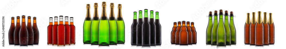 Set of bottle of beer or cider isolated on white background Set of bottle of beer or cider isolated on white background