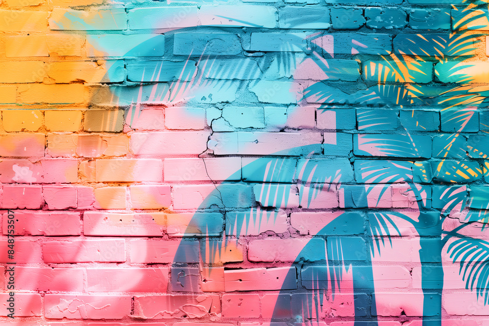 Obraz premium Colorful Brick Wall w Palm Trees Nº 1