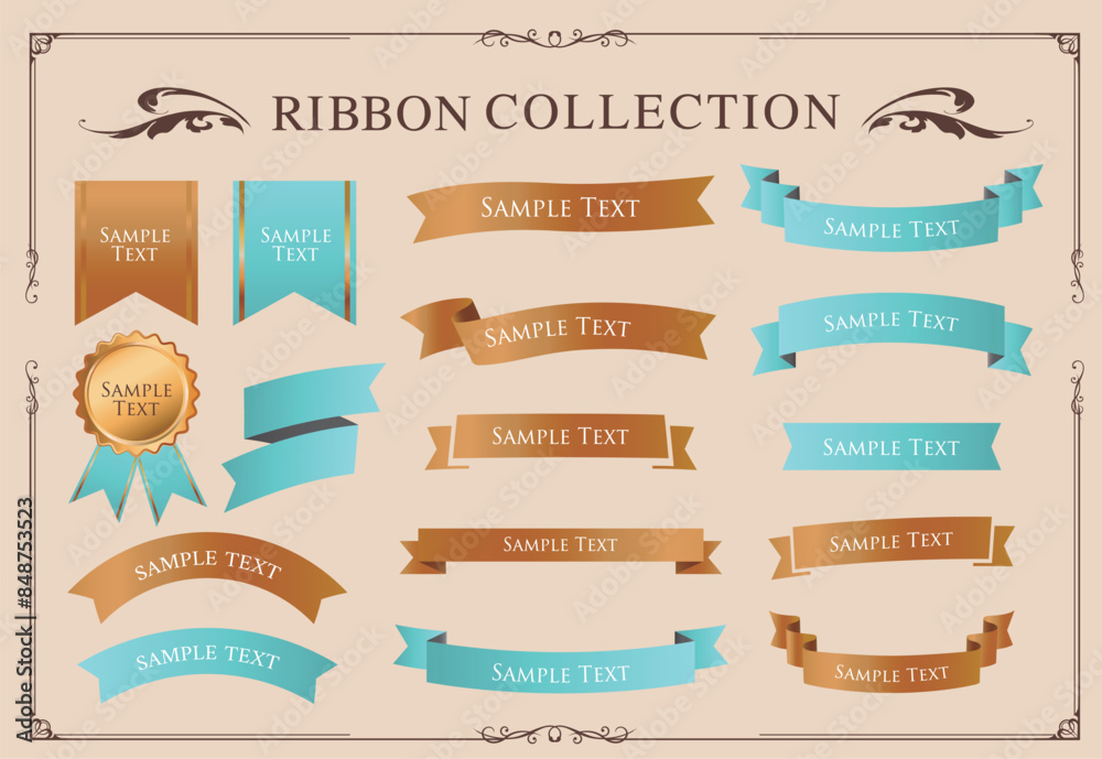 Ribbon decoration design set and antique borders and frames design
Ribbon decoration design set and antique borders and frames design