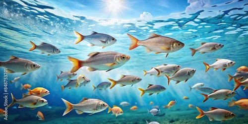 Fish swimming gracefully in clear blue water , underwater, marine life, aquatic, swimming, ocean, fresh water