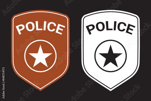 Police badge monochrome icon. Vector illustration.