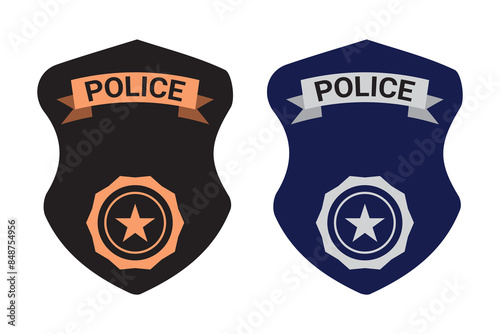 Police officer badge icon in flat style. Symbol of protection law order. Gold police token isolated on white background. Concept of law enforcement or justice. Vector illustration EPS 10.