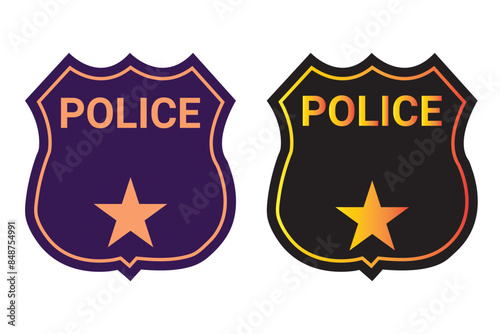 Police officer badge icon in flat style. Symbol of protection law order. Gold police token isolated on white background. Concept of law enforcement or justice. Vector illustration EPS 10.