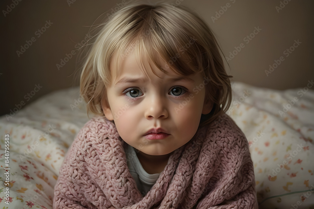 A grouchy kid in bed A grouchy kid in bed
