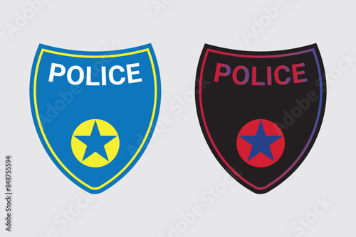Police officer badge icon in flat style. Symbol of protection law order. Gold police token isolated on white background. Concept of law enforcement or justice. Vector illustration EPS 10.