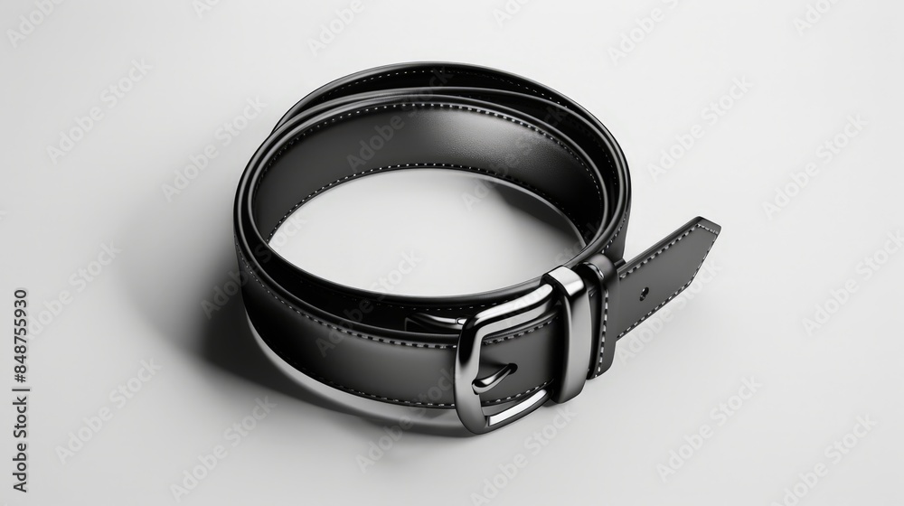 Black leather belt on a white background. accessory on white background. Black leather belt on a white background. accessory on white background.