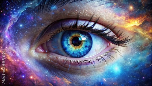 Open eye with cosmic background, space, eye, open, surreal, universe, vision, abstract, astronomy, galaxy, cosmic
